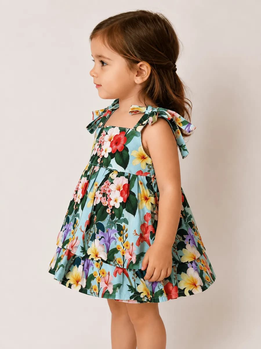 Vestido Infantil Aurora Floral, modelo alça, foto