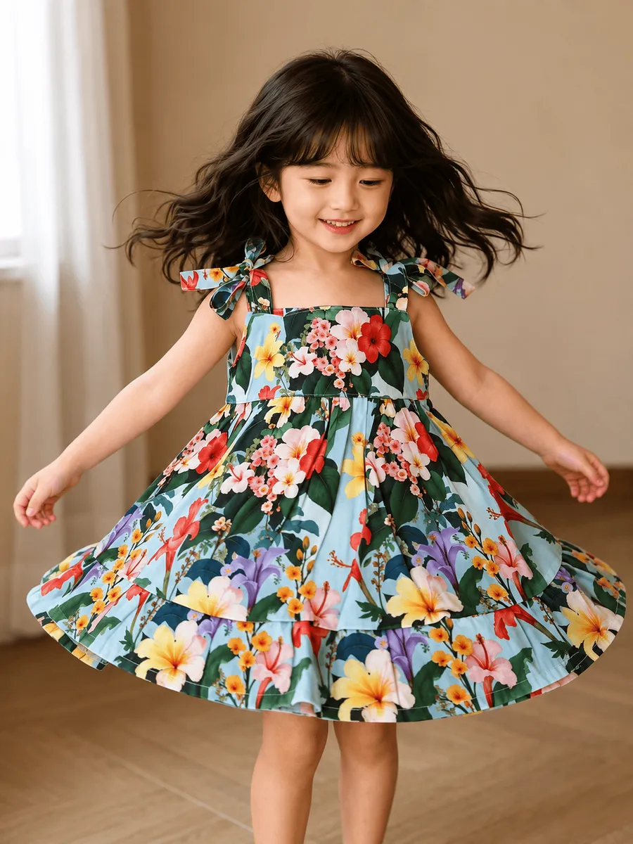Vestido Infantil Aurora Floral, modelo alça, foto
