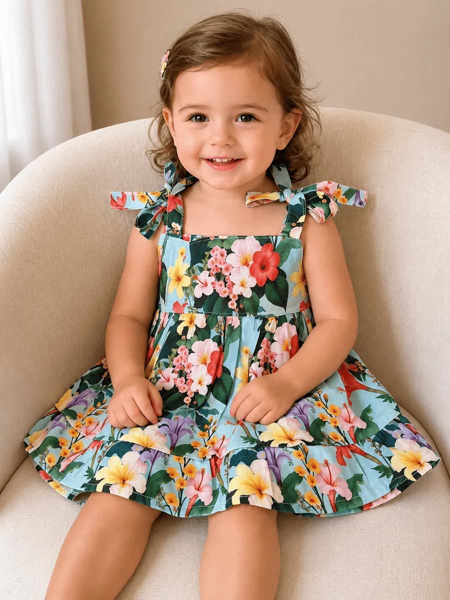 Vestido Infantil Aurora Floral, modelo alça, foto