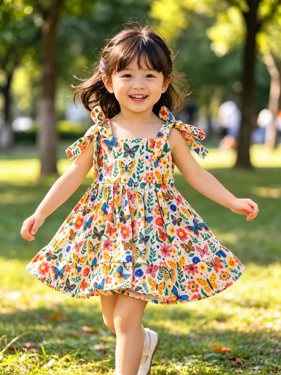Vestido Infantil Jardim das Borboletas, modelo alça, foto