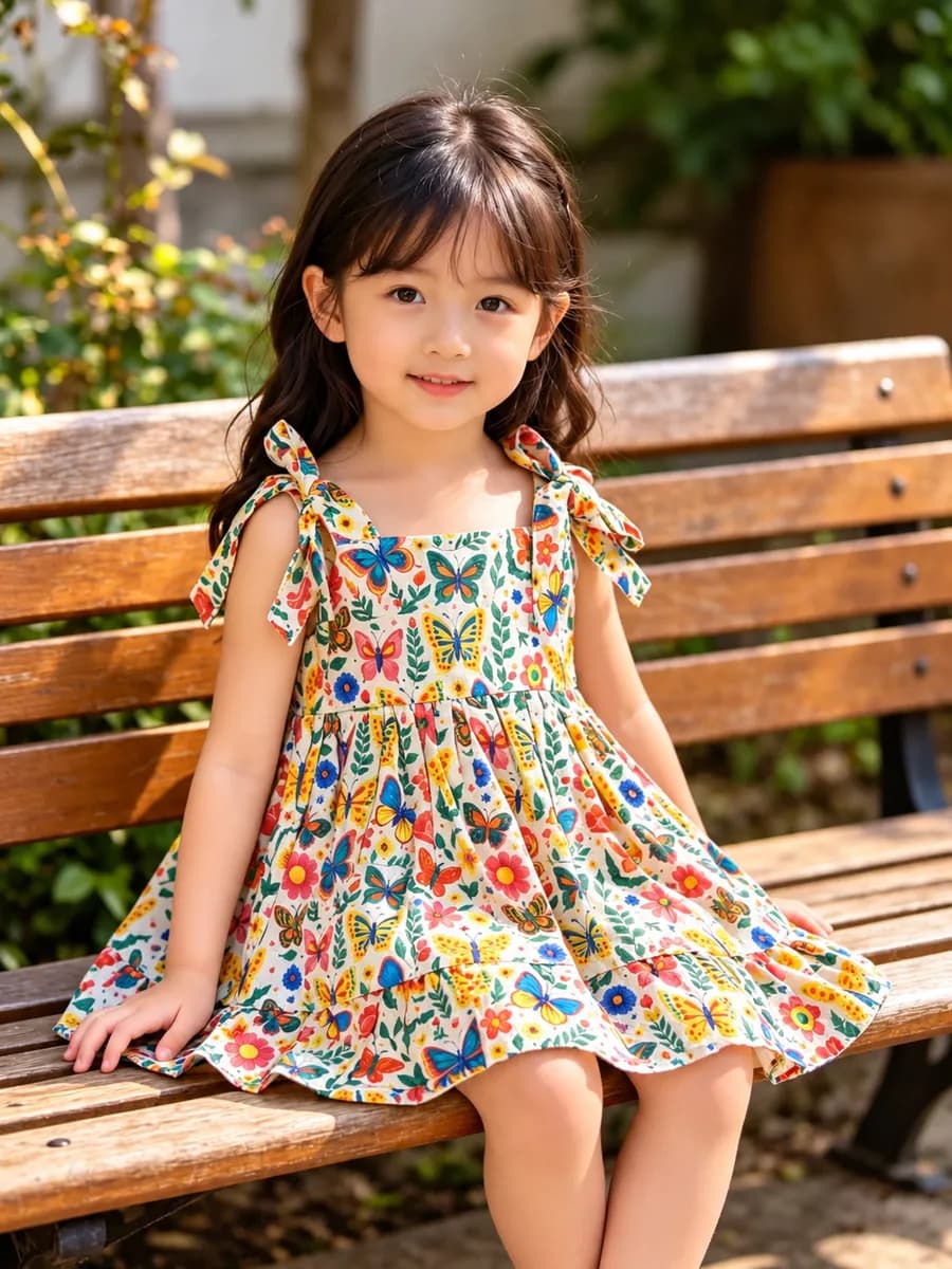 Vestido Infantil Jardim das Borboletas, modelo alça, foto