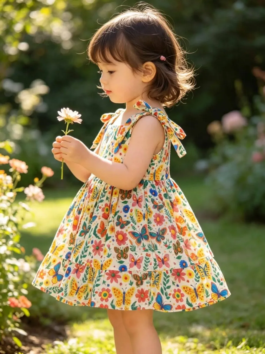 Vestido Infantil Jardim das Borboletas, modelo alça, foto