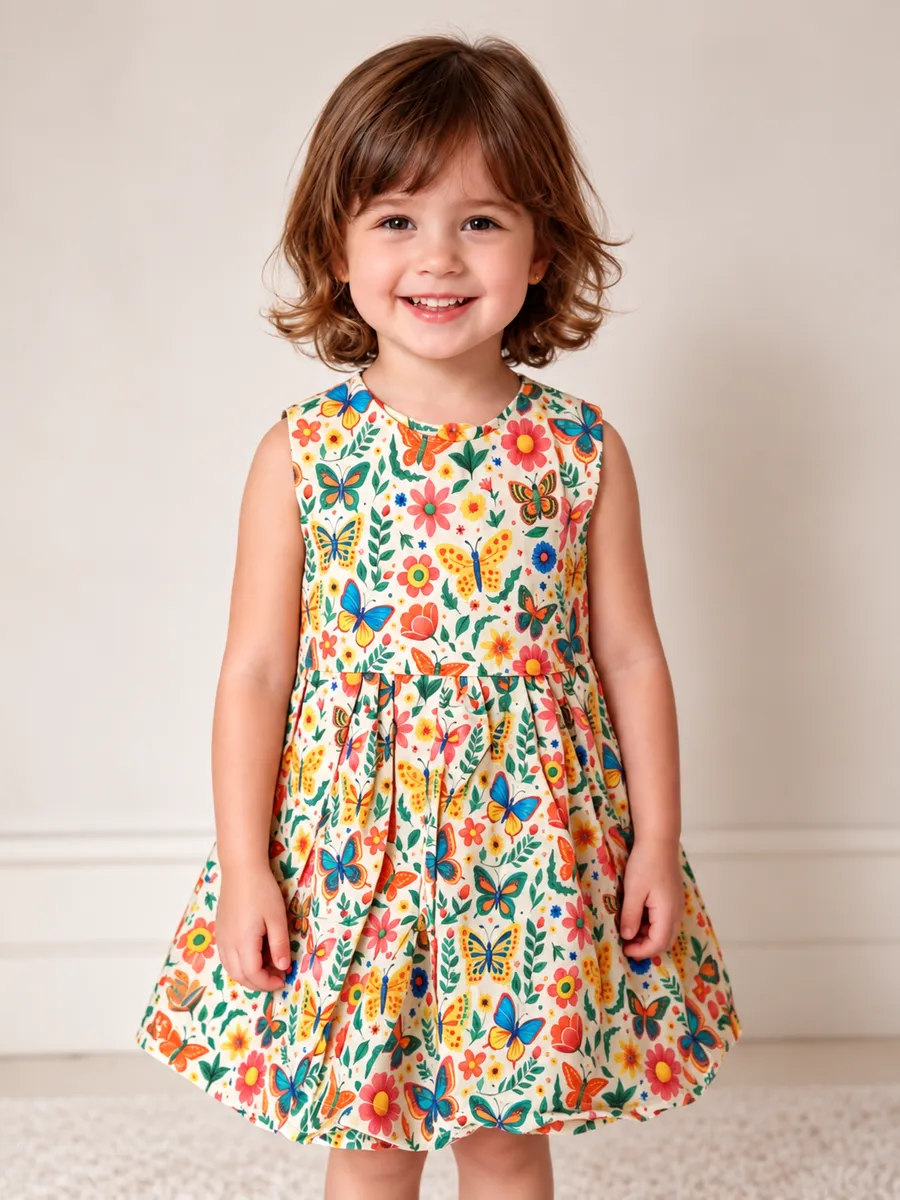 Vestido Infantil Jardim das Borboletas, modelo regata, foto