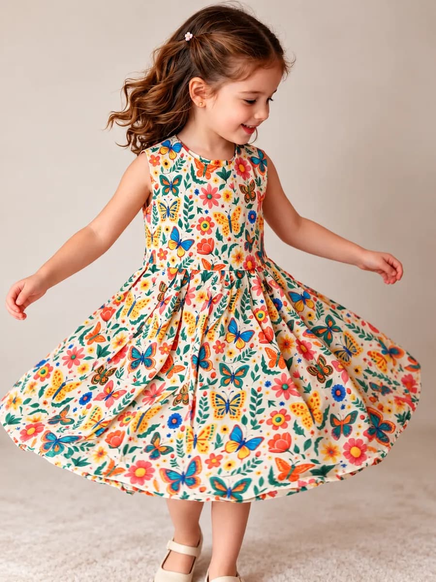 Vestido Infantil Jardim das Borboletas, modelo regata, foto