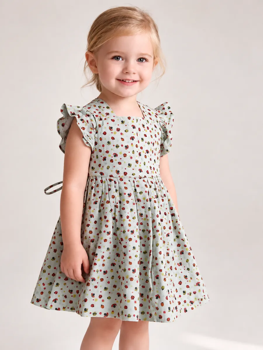 Vestido Infantil Jardim de Joaninhas, modelo manga franzida, foto