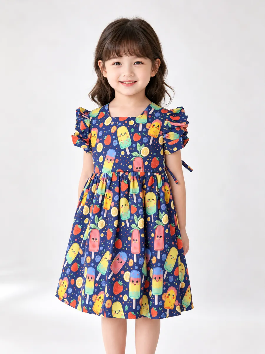 Vestido Infantil Picolé Colorido, modelo manga franzida, foto