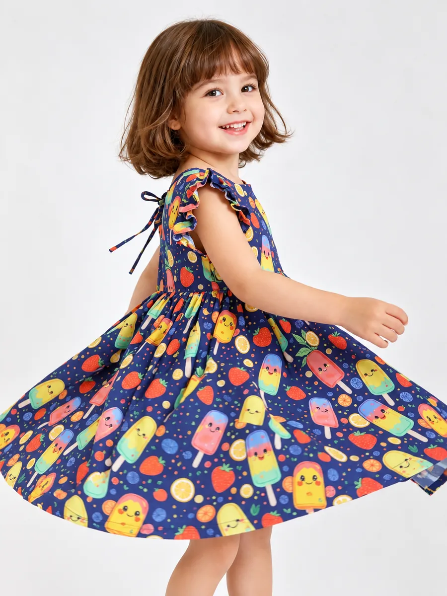 Vestido Infantil Picolé Colorido, modelo manga franzida, foto