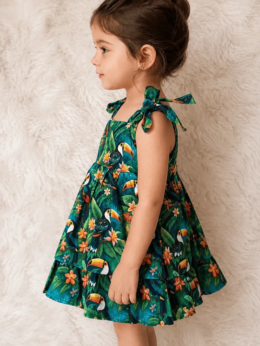 Vestido Infantil Tucano Tropical, modelo alça, foto