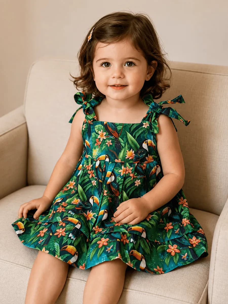 Vestido Infantil Tucano Tropical, modelo alça, foto